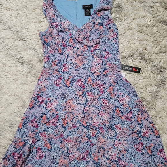Teeze Me Juniors Ditsy Floral Print Blue Peach - Picture 5 of 6